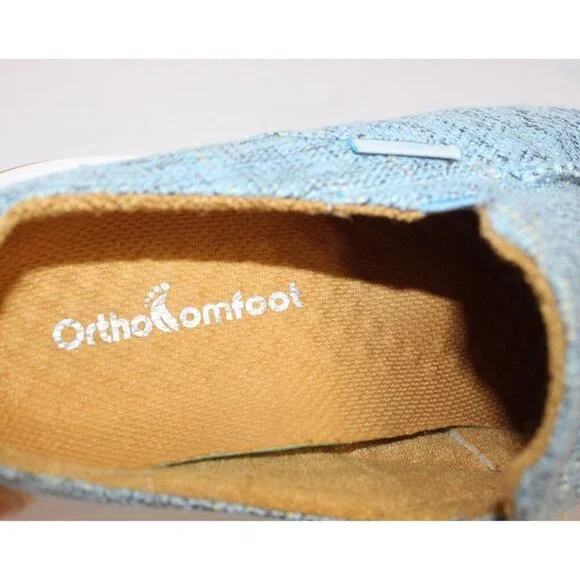 Ortho Comfoot Women's Slip On Mules Lt. Blue Tweed Casual Shoes Size 37 US 7 - Picture 10 of 11